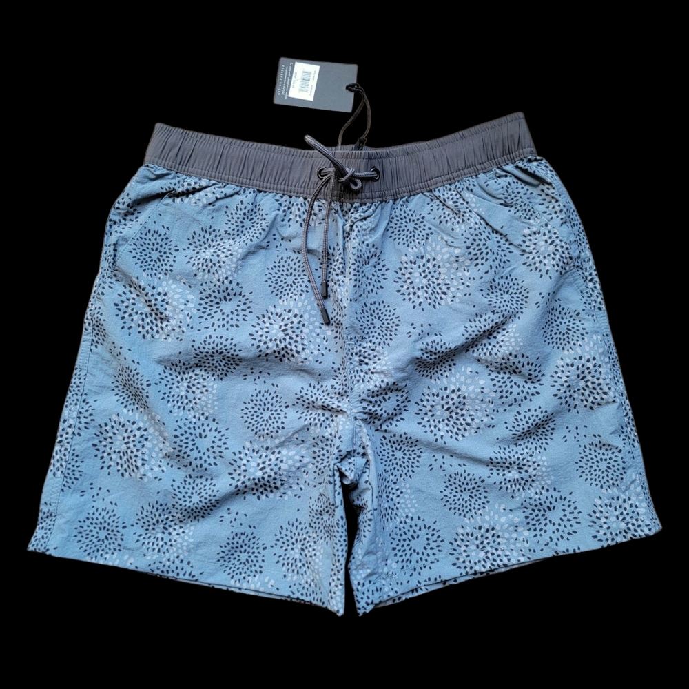 New Men's Swim Trunks Board Shorts Sz Large PX Clothing Blue & Gray NWT Elastic